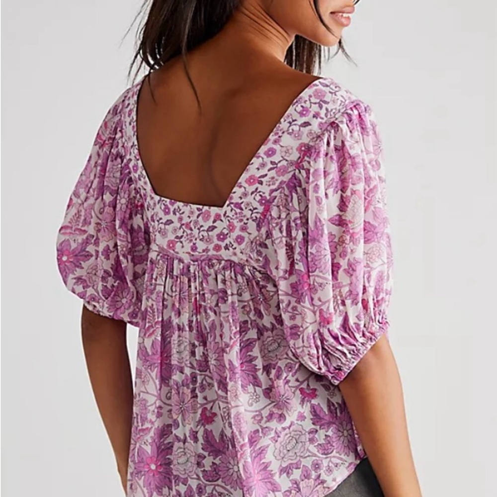 Spell Purple Floral Puff Sleeve Blouse